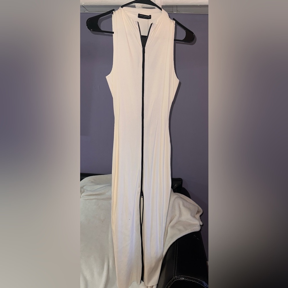 New!! naked wardrobe midi white zip dress
